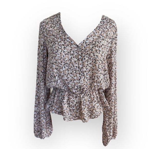 Sienna Sky Peplum Long Sleeve Button Down Floral Blouse - Picture 1 of 7